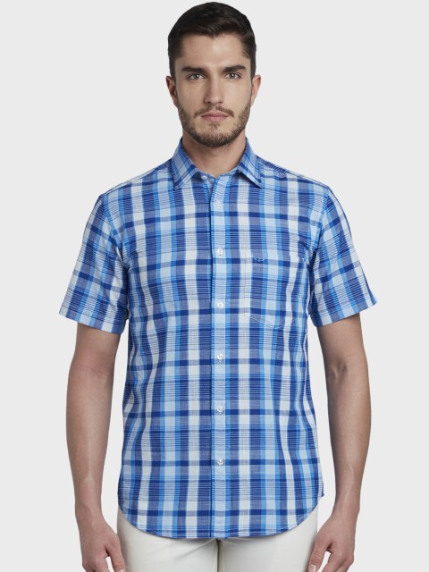 

ColorPlus Men Blue Tailored Fit Checked Casual Shirt