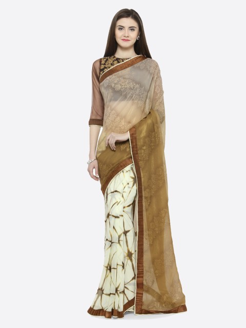 

Shaily Brown & Cream-Coloured Pure Georgette Printed Saree
