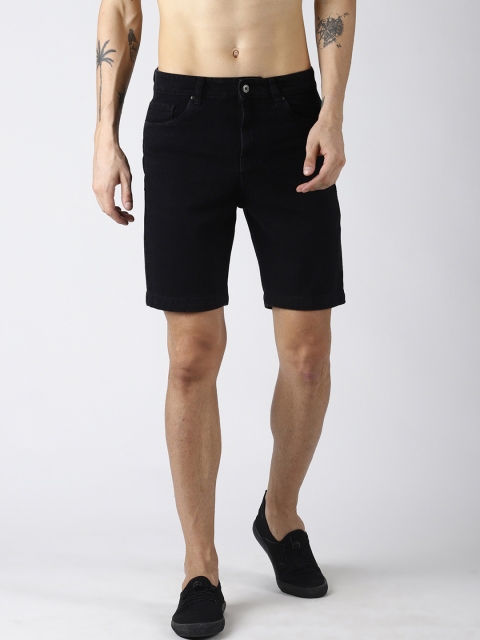

Blue Saint Men Black Solid Slim Fit Denim Shorts