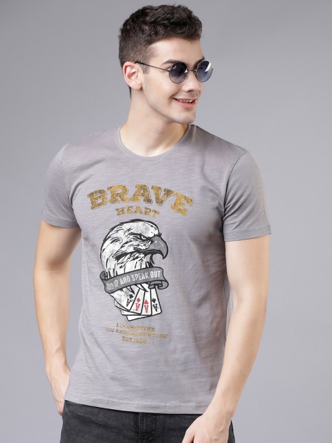 LOCOMOTIVE Men Grey Printed Round Neck T-shirt