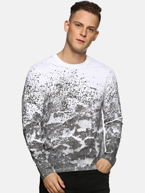 Campus Sutra Men White & Grey Printed Round Neck T-shirt