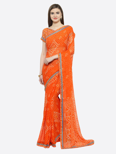 

Shaily Orange Printed Pure Chiffon Saree