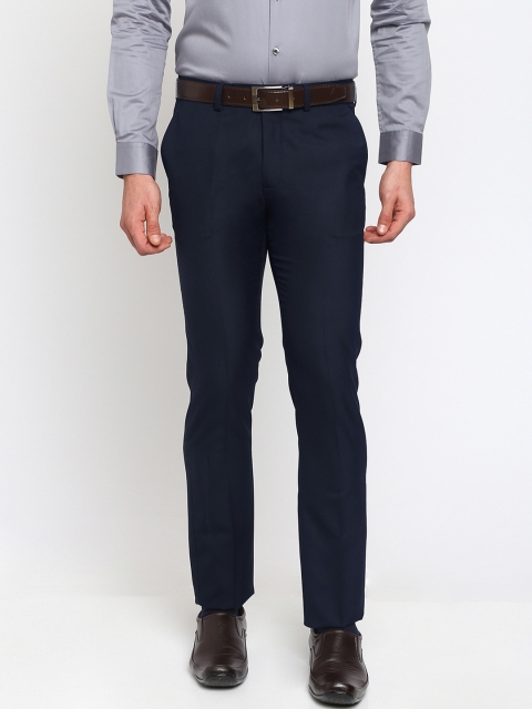 

Crocodile Men Navy Blue Slim Fit Solid Formal Trousers