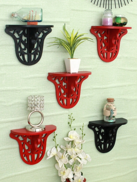 

Home Sparkle Set of 5 Carved Wall Shelves, Red