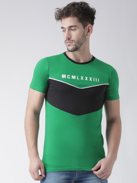 

Tinted Men Green & Black Colourblocked Round Neck T-shirt