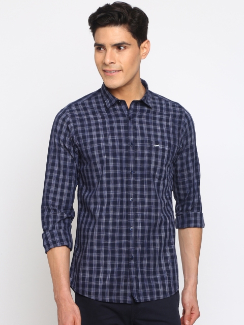 

Crocodile Men Navy Blue Slim Fit Checked Casual Shirt