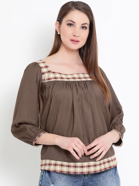 

FABNEST Women Khaki Solid A-Line Top
