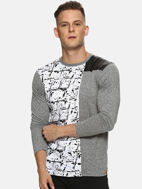 

Campus Sutra Men Grey & Off-White Printed Round Neck T-shirt