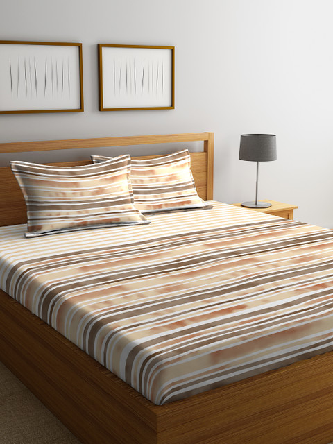 

STELLAR HOME Beige & Off-White Printed 104 TC Cotton King Bedsheet with 2 Pillow Covers, Multi