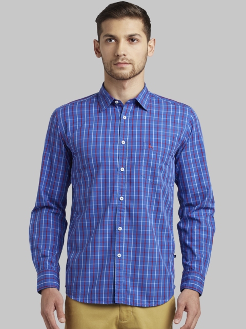 

Parx Men Blue Slim Fit Checked Casual Shirt