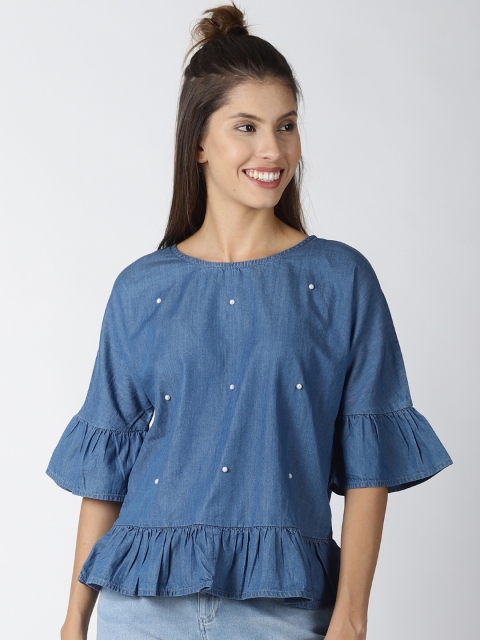 

Blue Saint Women Blue Embellished A-Line Top