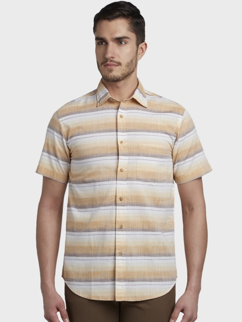 

ColorPlus Men Yellow & White Striped Tailored Fit Casual Shirt