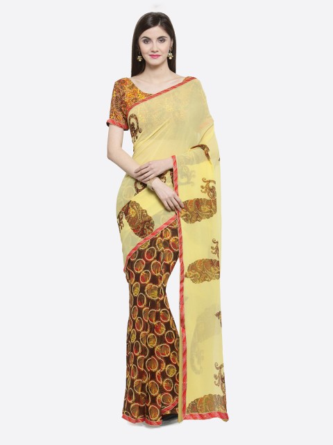 

Shaily Yellow Printed Pure Georgette Saree