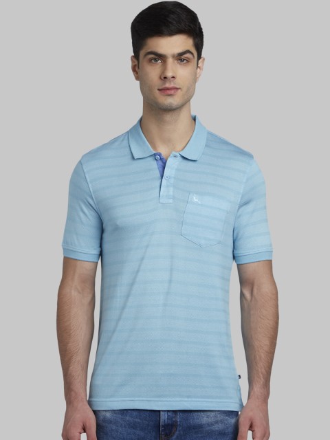 

Parx Men Blue Striped Polo Collar T-shirt