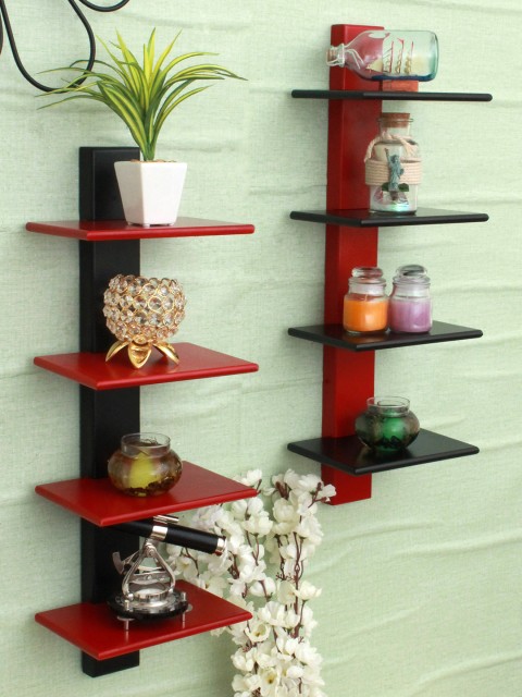

Home Sparkle Red & Black MDF Basic Wall Shelf