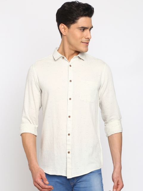

Crocodile Men Cream-Coloured Slim Fit Self Design Casual Shirt