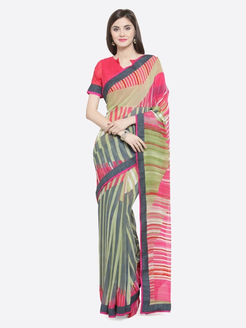 

Shaily Pink Striped Pure Georgette Saree