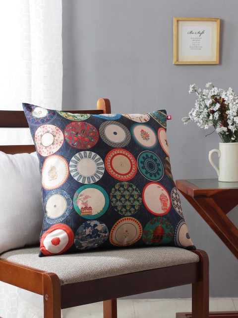 

India Circus by Krsnaa Mehta Multicolured Single Square Cushion Cover, Multi