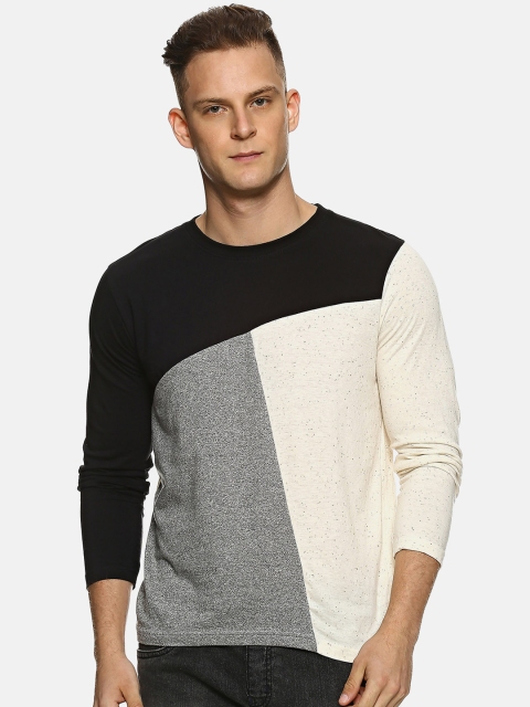 

Campus Sutra Men Grey & Beige Colourblocked Round Neck T-shirt