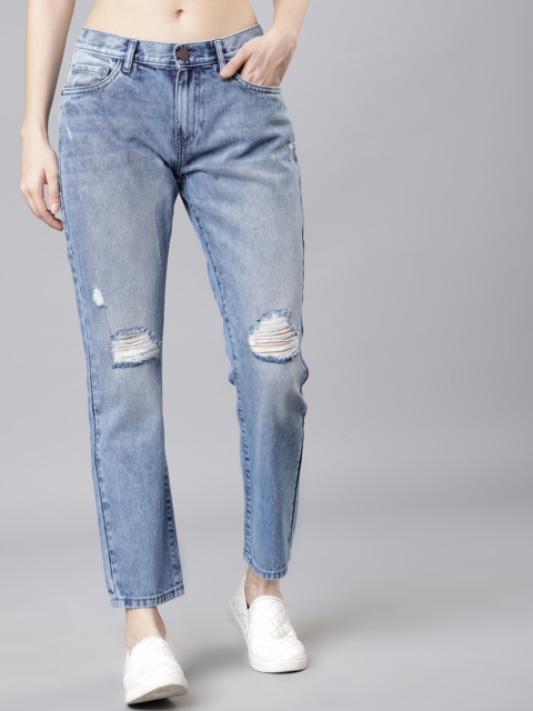 

Tokyo Talkies Women Blue Slim Fit Mid-Rise Slash Knee Jeans
