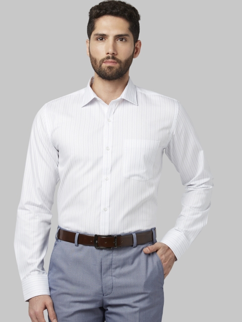 

Park Avenue Men White & Blue Slim Fit Striped Formal Shirt