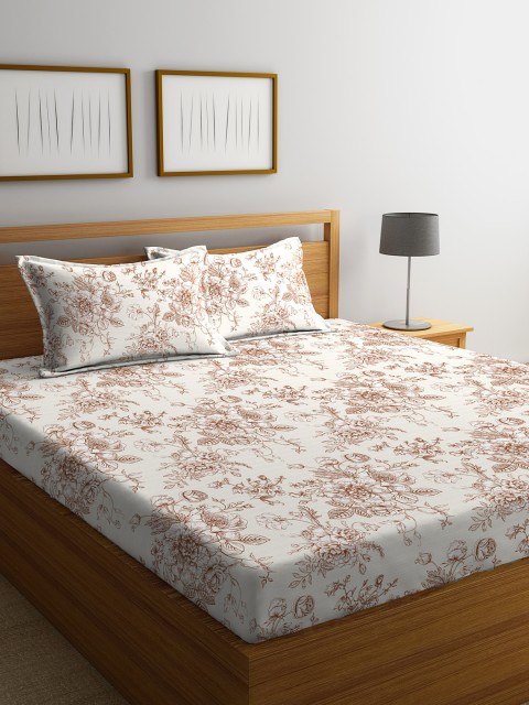 

STELLAR HOME White & Brown Printed 104 TC Cotton King Bedsheet with 2 Pillow Covers