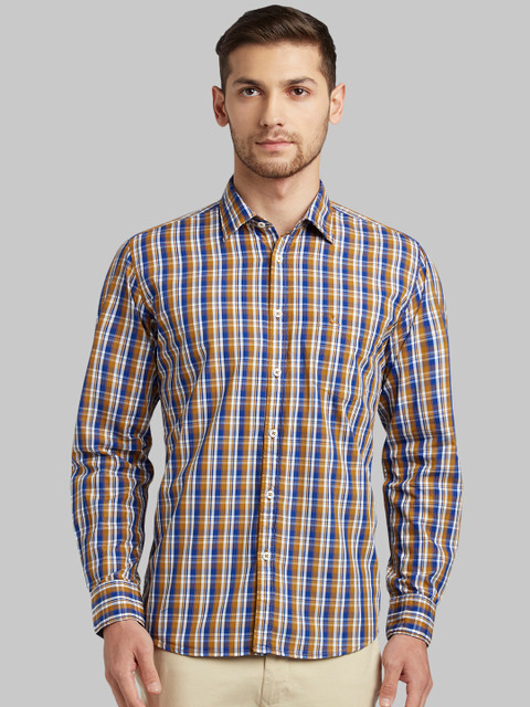

Parx Men Mustard Slim Fit Checked Casual Shirt