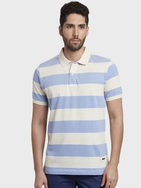 

ColorPlus Men Blue & White Striped Polo Collar T-shirt