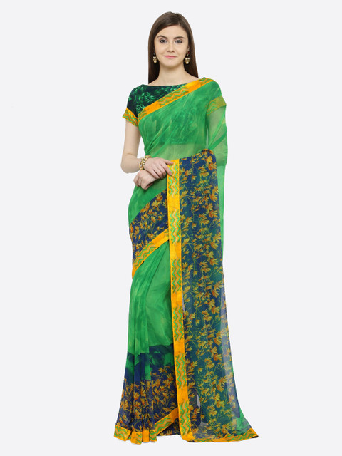 

Shaily Green & Yellow Pure Georgette Printed Saree