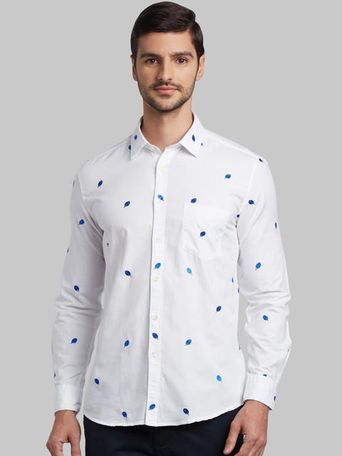 

Parx Men White Slim Fit Embroidered Casual Shirt