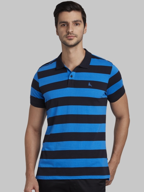 

Parx Men Blue Striped Polo Collar T-shirt