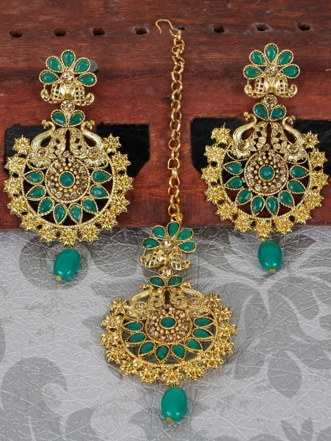 

Shining Diva Women Gold-Plated & Green Stone Embellished Jewellery Set
