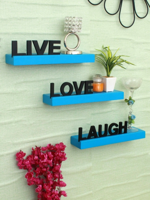 

Home Sparkle Blue & Black MDF Basic Wall Shelf