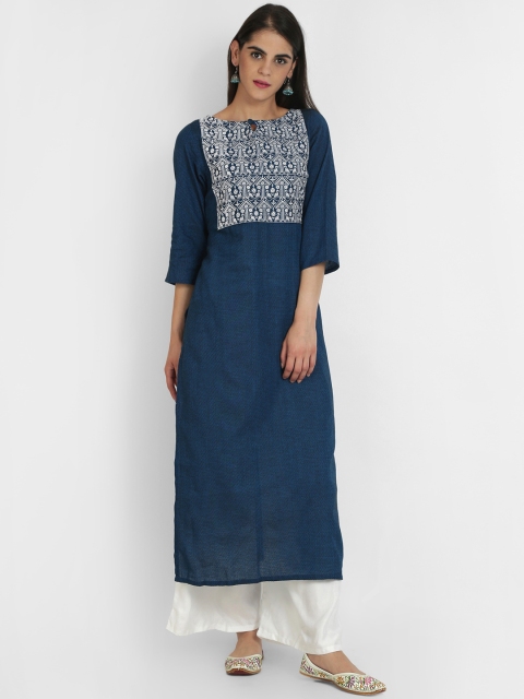 

Heart of Gold Women Navy Blue Yoke Design Straight Kurta