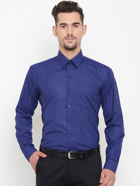 

Hancock Men Blue Slim Fit Striped Formal Shirt