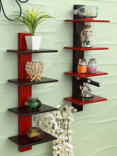 

Home Sparkle Red & Brown MDF Basic Wall Shelf