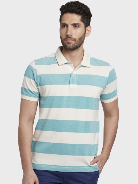 

ColorPlus Men Blue & White Striped Polo Collar T-shirt