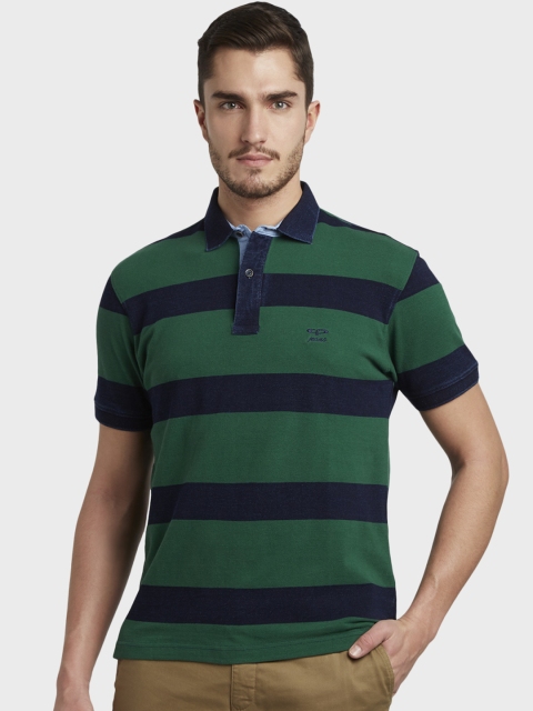 

ColorPlus Men Green & Blue Striped Polo Collar T-shirt