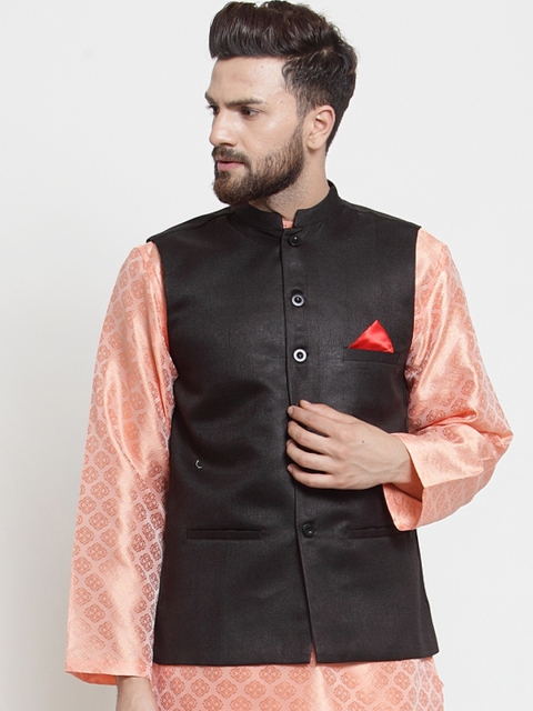 

NEUDIS Men Black Solid Regular-Fit Nehru Jacket