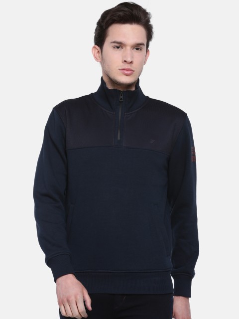 

t-base Men Navy Blue Solid Sweatshirt