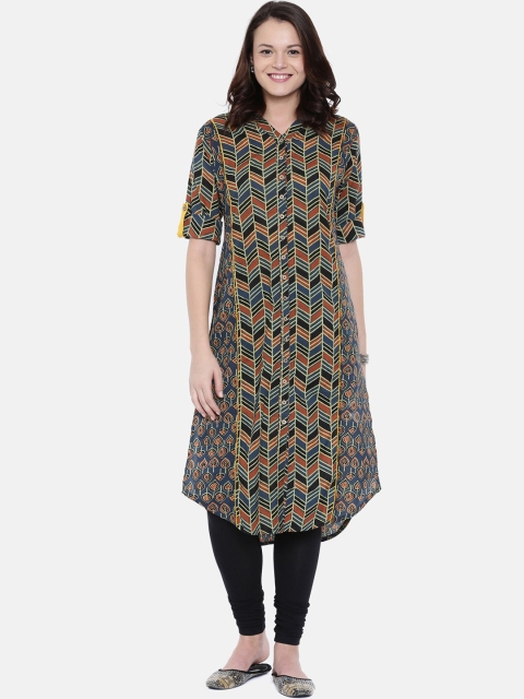

Rasada Women Blue & Brown Printed Straight Kurta