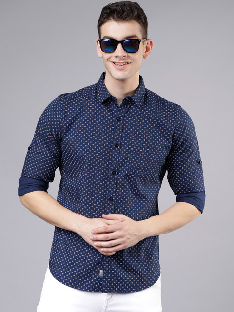 

LOCOMOTIVE Men Navy Blue & White Slim Fit Printed Casual Shirt