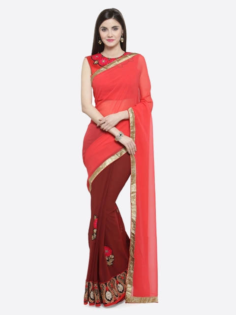 

Shaily Maroon & Red Pure Georgette Embroidered Saree