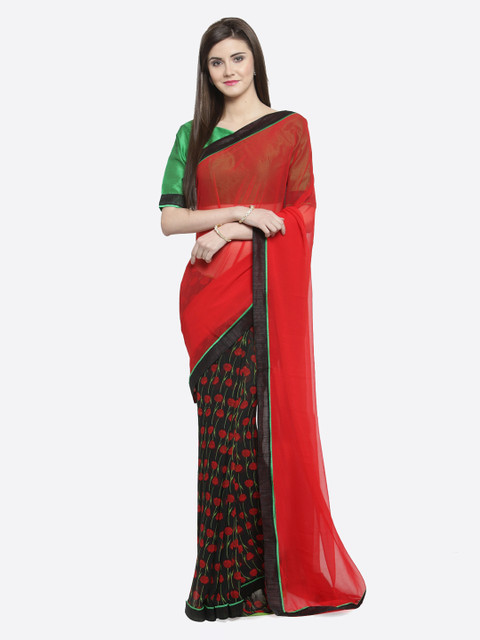

Shaily Red & Black Pure Georgette Printed Half & Half Saree
