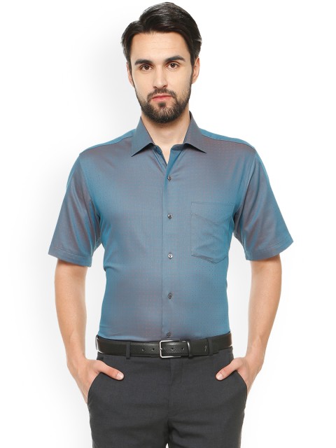 

Van Heusen Men Blue & Maroon Regular Fit Self Design Party Shirt