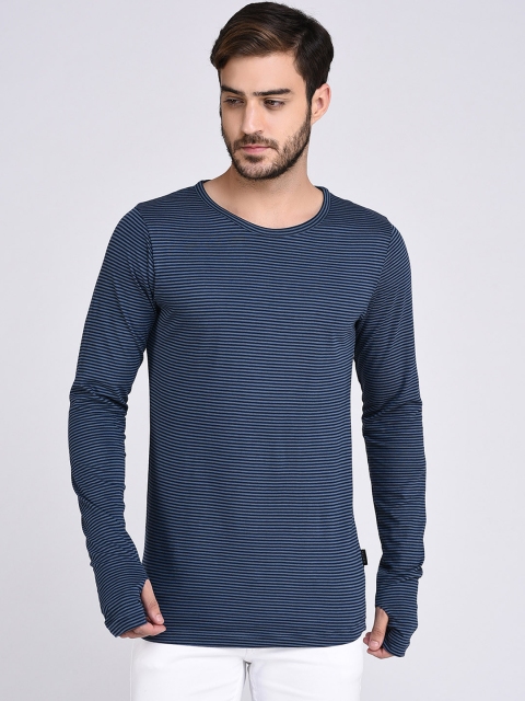 

Rigo Men Blue Striped Round Neck T-shirt