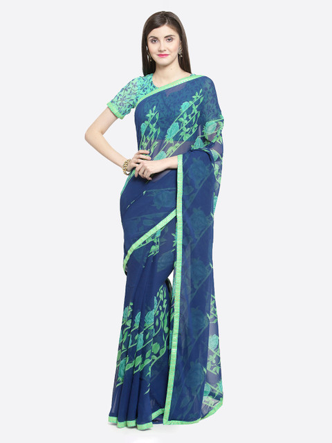 

Shaily Blue Printed Pure Georgette Saree