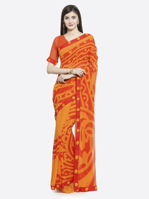 

Shaily Orange & Red Pure Georgette Printed Saree