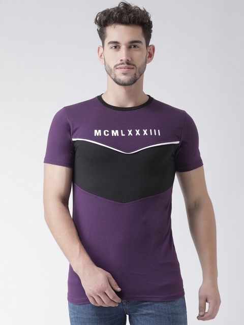 

Tinted Men Purple & Black Colourblocked Round Neck T-shirt