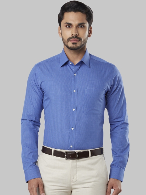 Raymond Men Blue Slim Fit Checked Formal Shirt